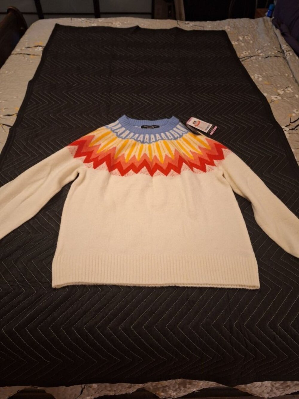 French Connection Essentials Women’s Small Pullover Sweater Ivory Fair Isle Colo